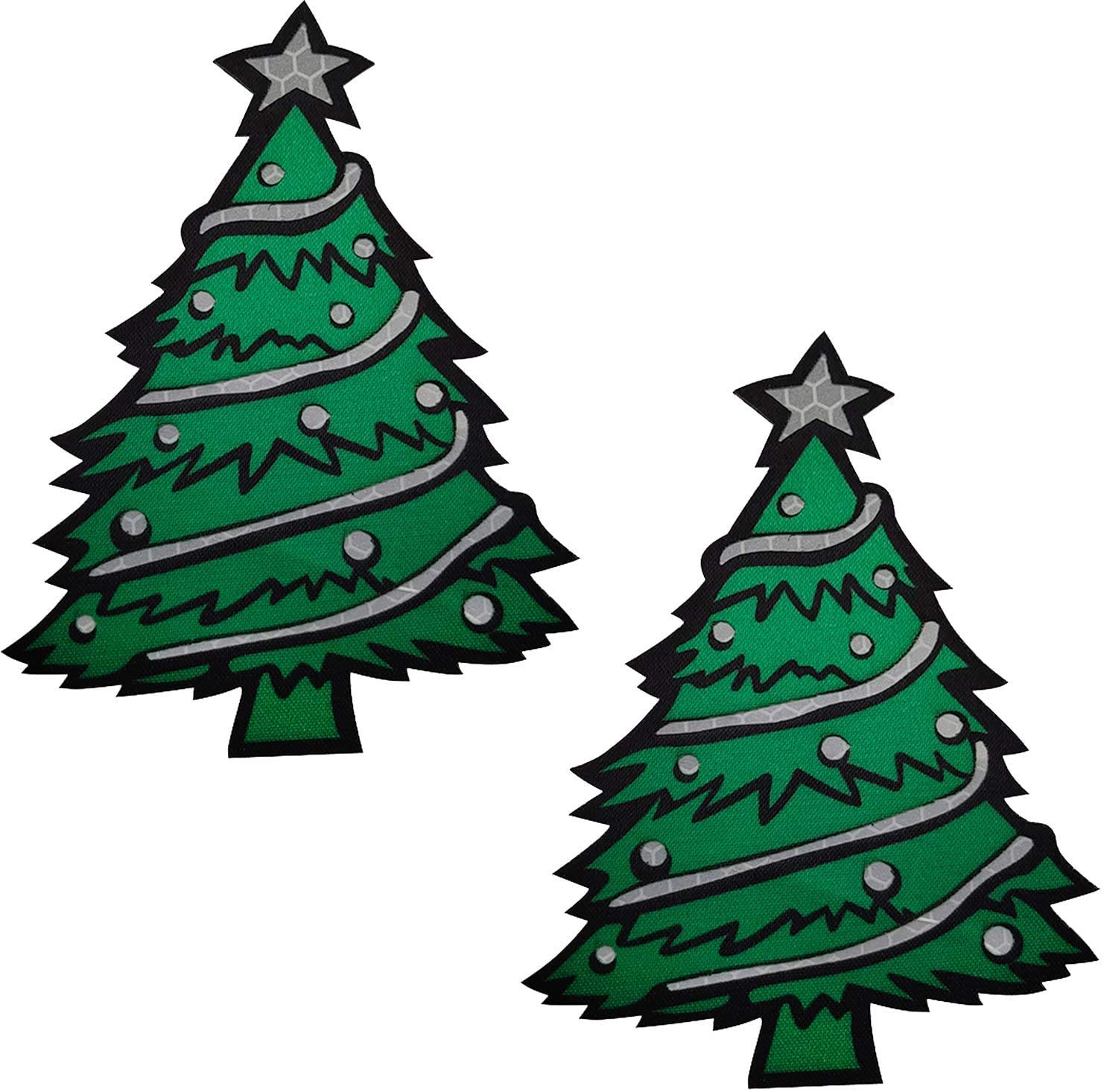 Confezione da 2 toppe catarifrangenti a infrarossi, con motivo a albero di Natale, ricamate da cucire, per decorare vestiti, accessori, zaini, 8 x 7 cm, colore: bianco