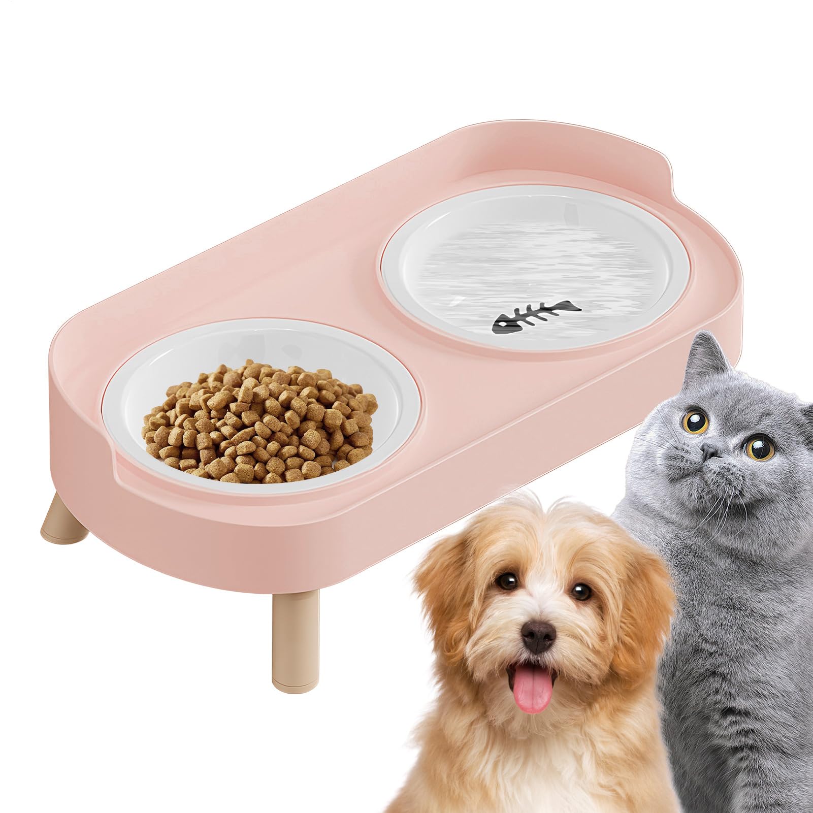 Gamelles surélevées ergonomiques et antidérapantes à bol amovible pour chat