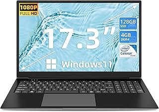 SGIN 17 Inch Laptop, Windows 11 Laptops with 4GB RAM 128GB SSD, 1920 * 1080 IPS Display, Intel Celeron Quad-Core Processor(Up to 2.5GHz), Mini HDMI, Webcam, Wi-Fi, 512GB Expansion