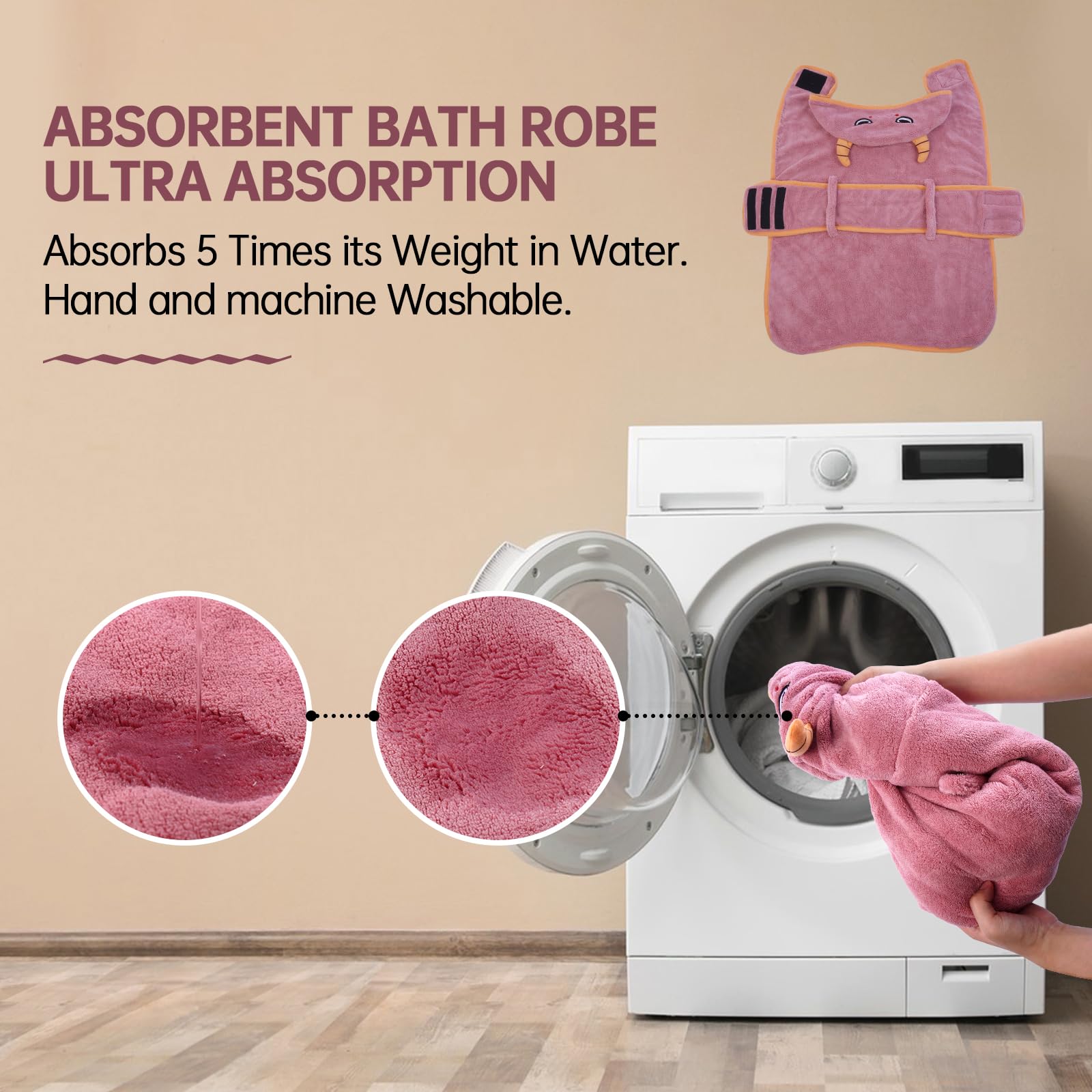Manteau de séchage pour chien - Manteau de séchage pour chien - Serviettes roses pour grands chiens - En microfibre - Super avec capuche pour sangles ventrales réglables - Pour Golden