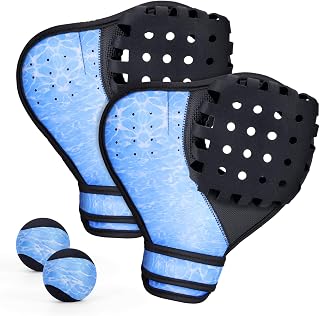 Water Baseball Glove and Ball Set, 2 Mitts & Balls for Pool and Beach Games