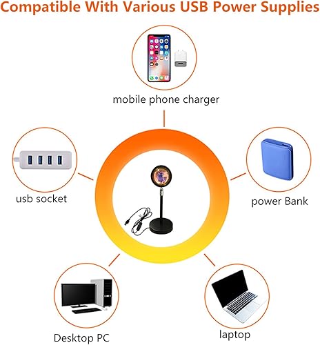 Miniatura 6 de Luz estética de proyección de puesta de sol, luz nocturna romántica giratoria de 360 grados, luz LED, con soporte de suelo moderno USB, adecuado