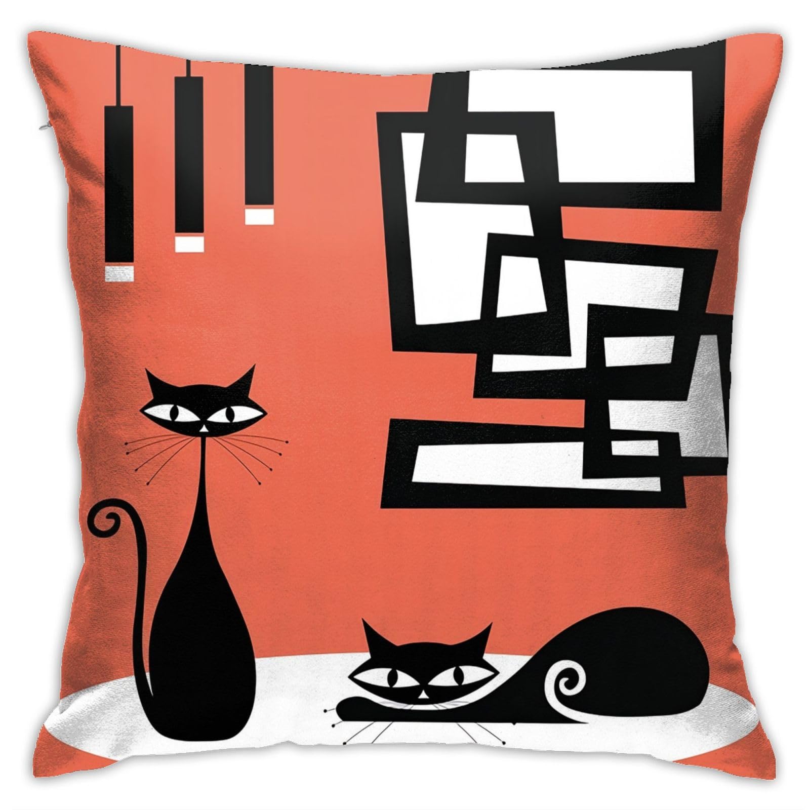 HANGWWZQ Mid Century Modern Cats and Atomic Art Square Pillow Case Throw Pillow Covers Decorative Pillowcase Cushion Cover with Car Couch Sofa Chair