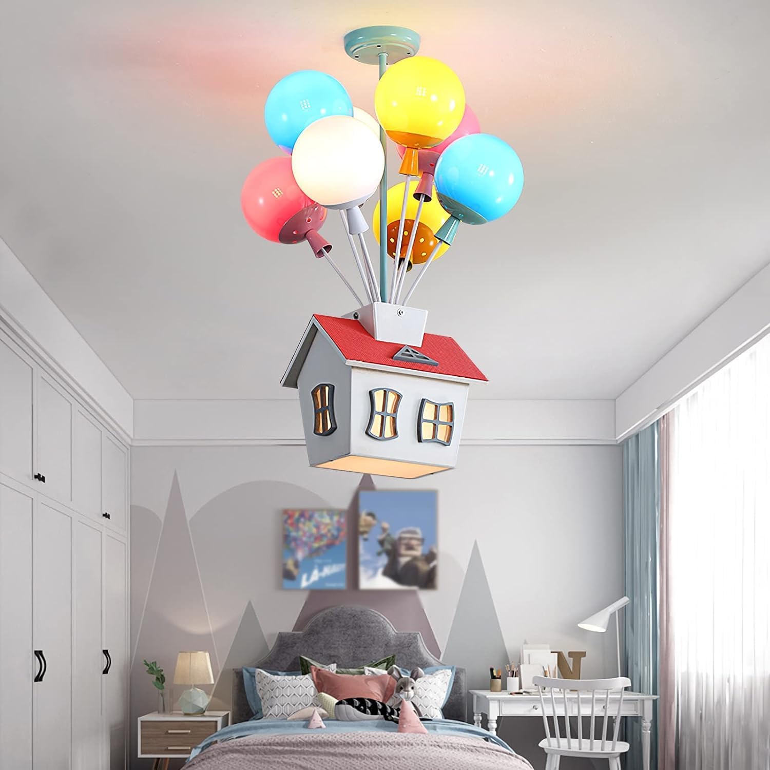 ZYYYSG Kids Chandelier Frosted Balloon House Led Cartoon Sputnik Close to Fixtures Nursery Ceiling Light for Boys Girls Bedroom Children Room/D18In