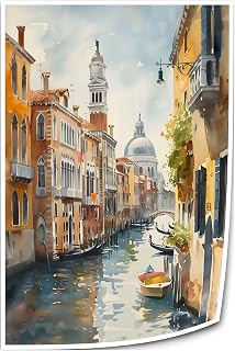 Highuppo Venice Watercolor Painting Venice Italy Travel City Wall Art Poster Italy Painting Prints Giclee Printed Canvas Pictures for Bedroom (8.00''x12.00'',Unframed)