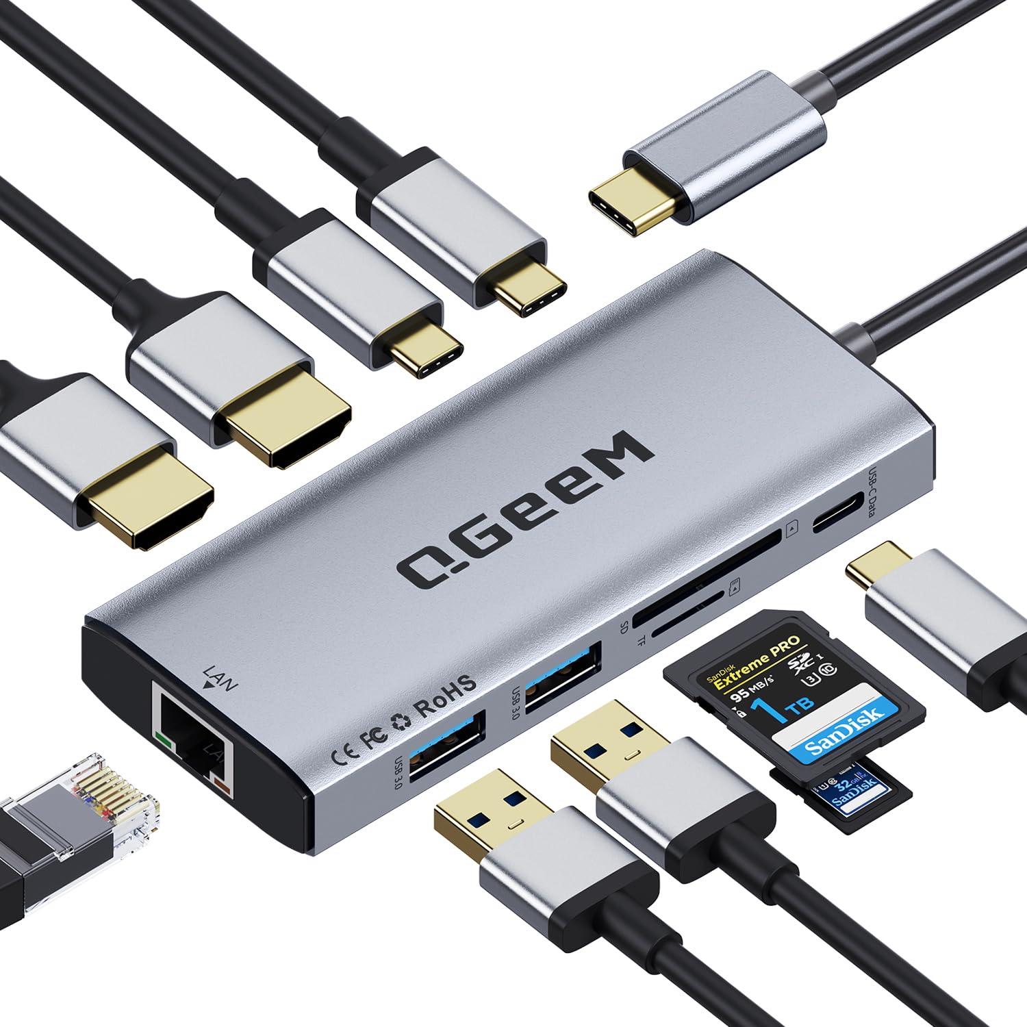 USB C Docking Station Dual Monitor,10 in 1 USB C Hub with 2 HDMI