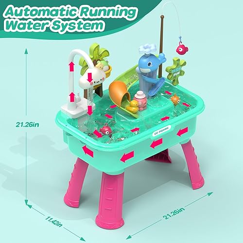 Miniatura 4 de Juguetes para fregadero de cocina 4 en 1 con agua corriente para niños, juguete eléctrico de mesa de agua que cambia de color con animales,