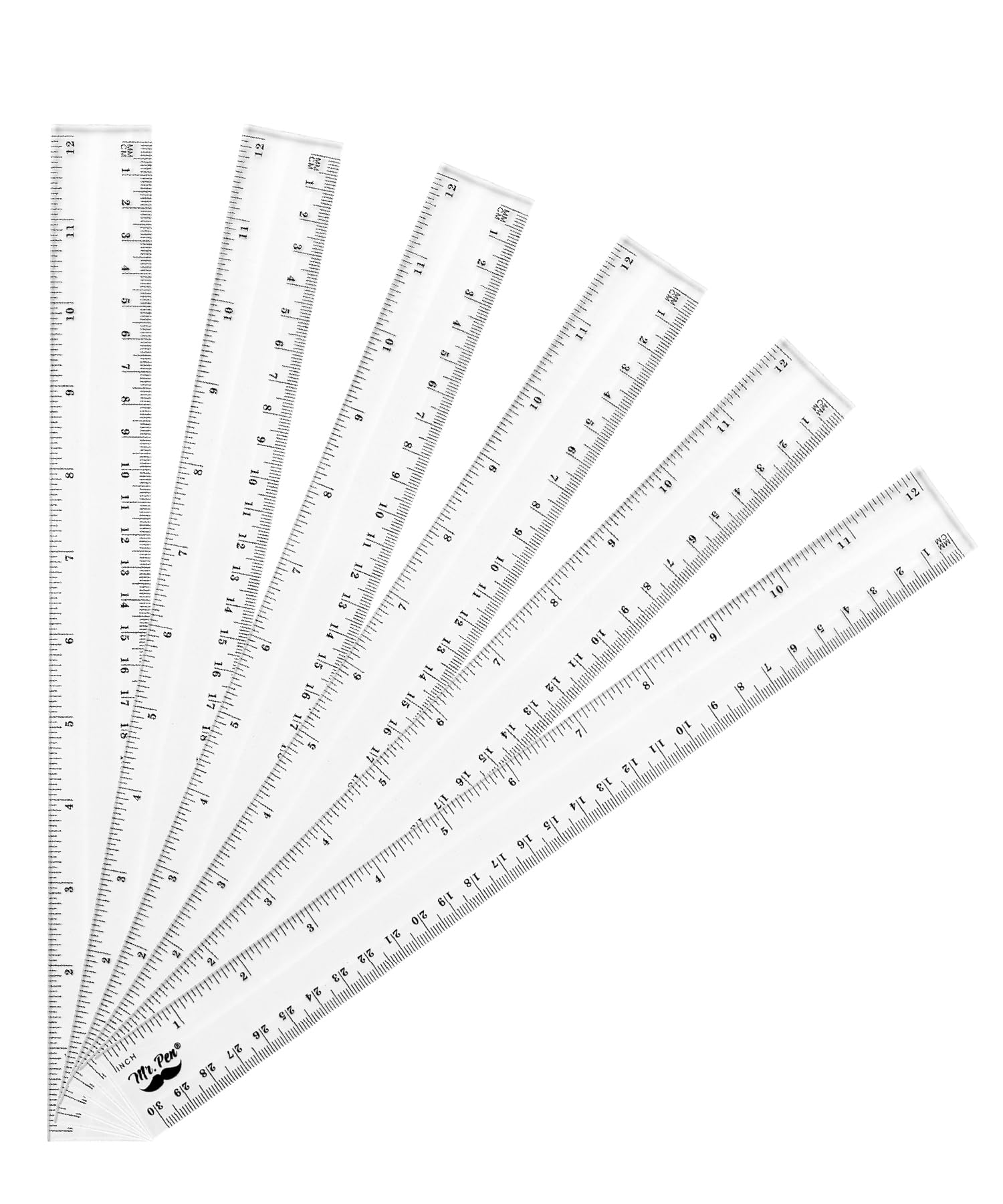 Mr. Pen- Plastic Ruler, 12 Inch, 6 Pack, Metric & Imperial, Clear Ruler Set