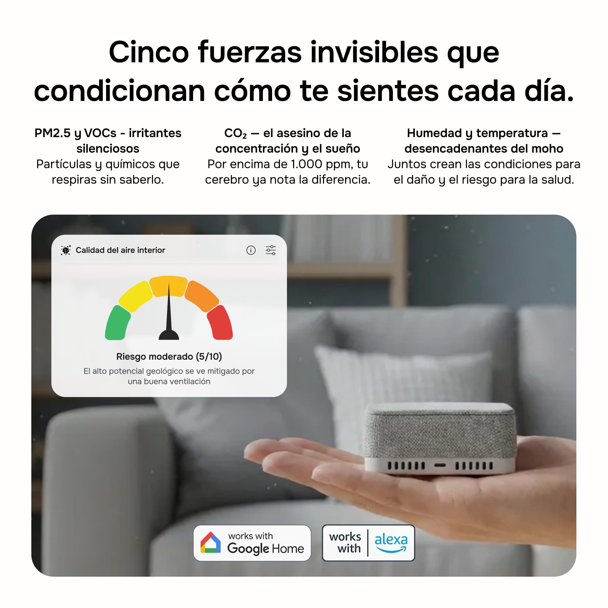 Czujnik jakości powietrza i monitor jakości powietrza w pomieszczeniach – inteligentny monitor z, VOC, temperatura i wilgotność | Miernik jakości powietrza dla domu, biura i wynajmu