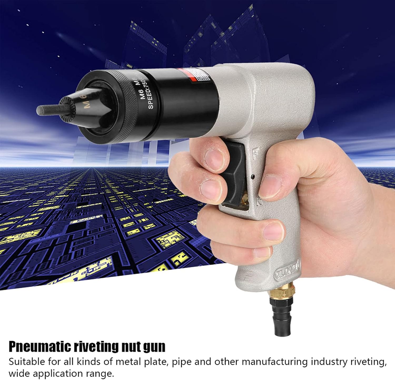 Pneumatic Rivet Gun Air Riveter Nut Tool, 600rpm 90PSI Self-Locking Pull Setter 1/4 Input Port with Speed Regulating Valve, for Plate Pipe Manufacturing