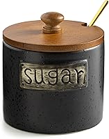 LYEOBOH 15oz Black Farmhouse Sugar Bowl with Lid & Spoon - Porcelain Coffee Bar Dispenser, Kitchen Storage Jar, Modern Decor Gift