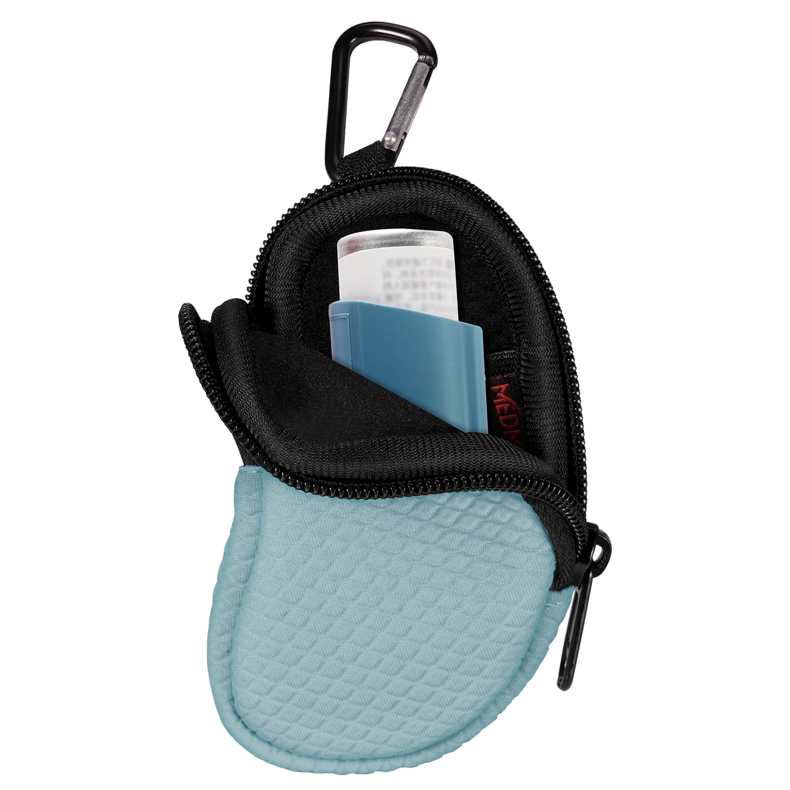 Neoprene Asthma Inhaler Holder, Protective Portable Travel Handy Holster, Lightweight Carrying Case with Carabiner Clip and Mesh Pocket Inside, Inhaler Not Included (Case Only) (Blue)