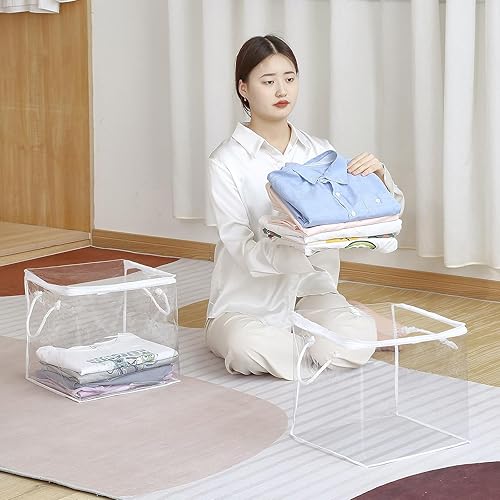 Miniatura 7 de Paquete de 10 bolsas de almacenamiento transparentes con cremallera con asas, organizador plegable de armario con cremallera bidireccional,