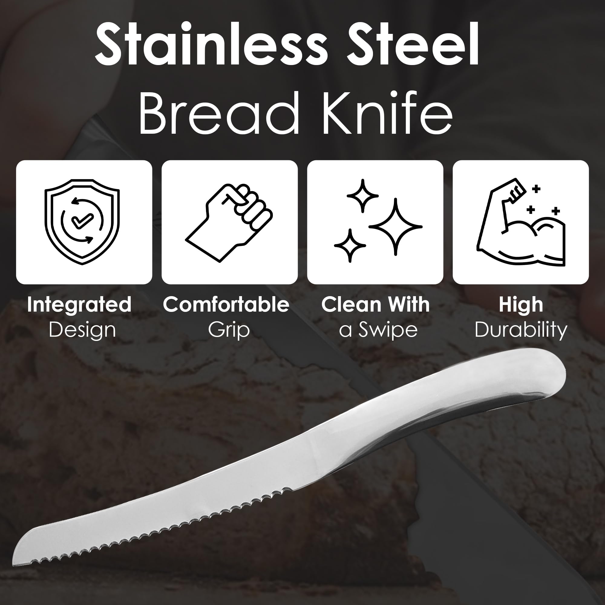 US Office Elements Stainless Steel Bread Knife – Best Bread Knife for Homemade Bread & Sourdough | Precision Bread Cutter & Serrated Kitchen Knife Blade