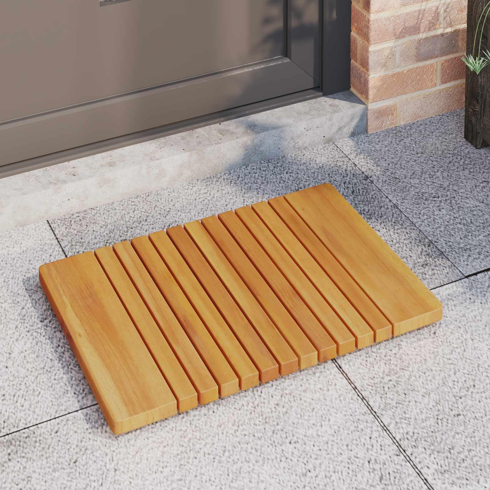Alfombra de baño de madera de acacia maciza, marrón, 59 x 40 cm, antideslizante, impermeable, ventilada, para baño y balcón, fácil de limpiar, adecuada para baño, duradera y elegante
