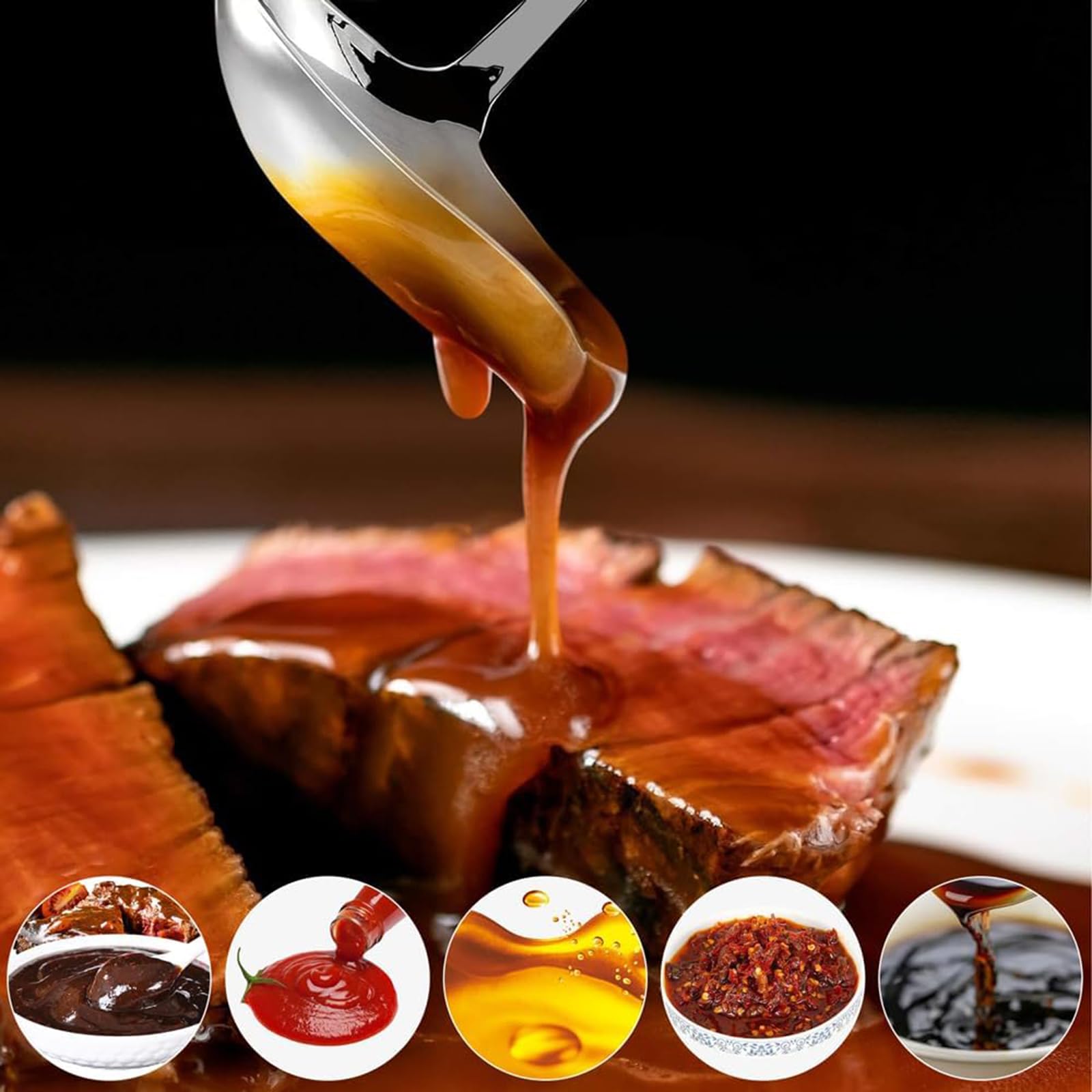 Set 4 Cucchiai Salsa Acciaio Inox - Mestolo Con Beccuccio Anti-Goccia - Foto 5