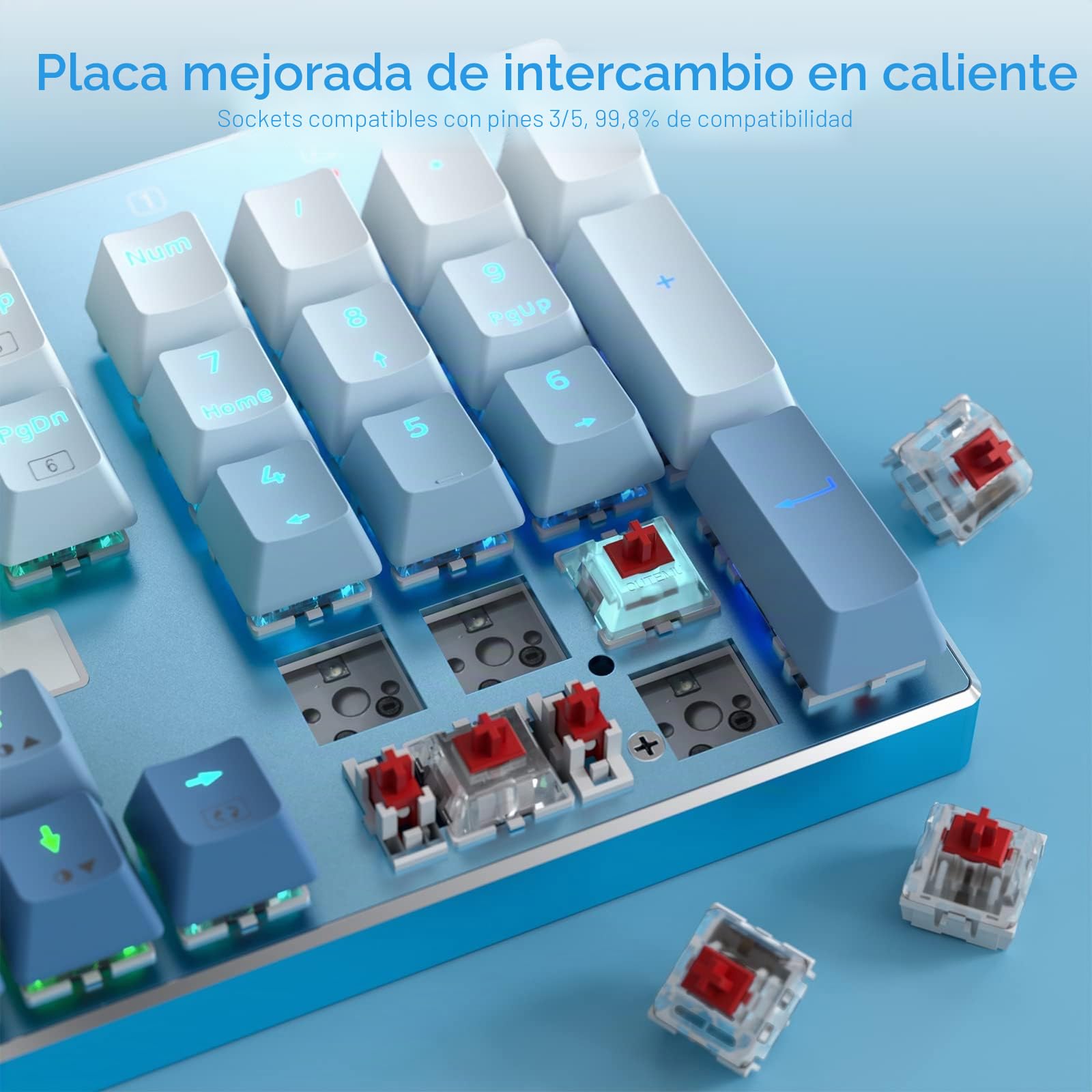 Redragon K556 SE Teclado Mecánico Cableado RGB Base Aluminio 104 Teclas | Enchufe Mejorado Hot Swap Interruptor Rojo Lineal Ergonómico US Layout