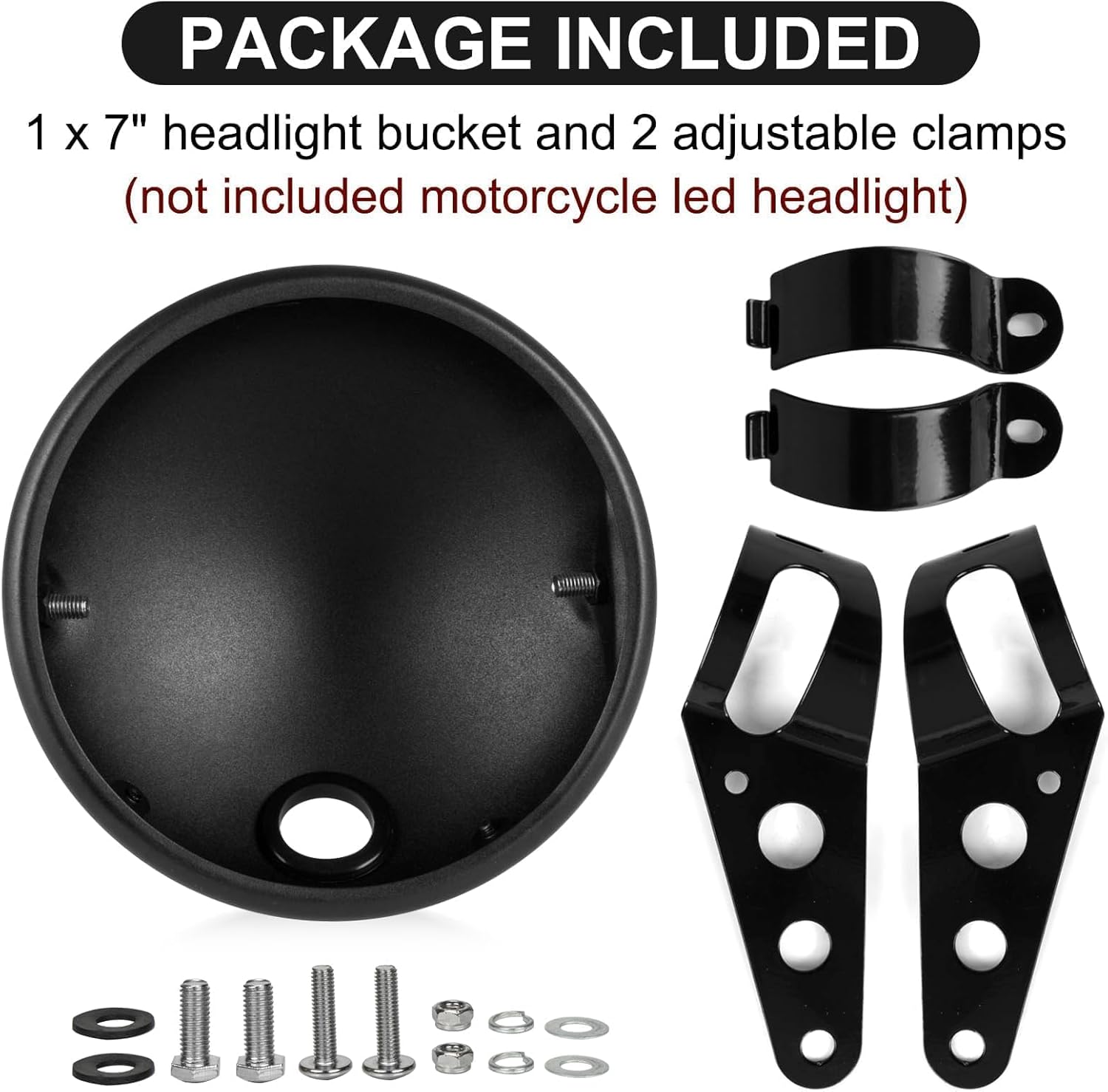 7" Headlight Housing Bucket, PSLER 7 Inch Universal Front Light Headlight Headlamp Housing Bucket with Fork Brackets for 30 to 43mm Fork Tubes Compatible with 7" LED Headlight