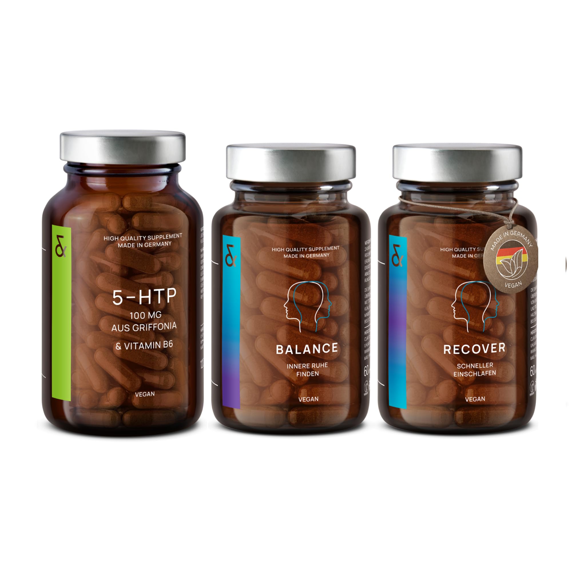 CLAV Set Stimmung - N°5 Balance Dopamin Booster + N°6 Recover besser schlafen mit Melatonin hochdosiert + Griffonia 5-HTP + Vitamin B6 - Anti-Stress Nervennahrung für gute Laune