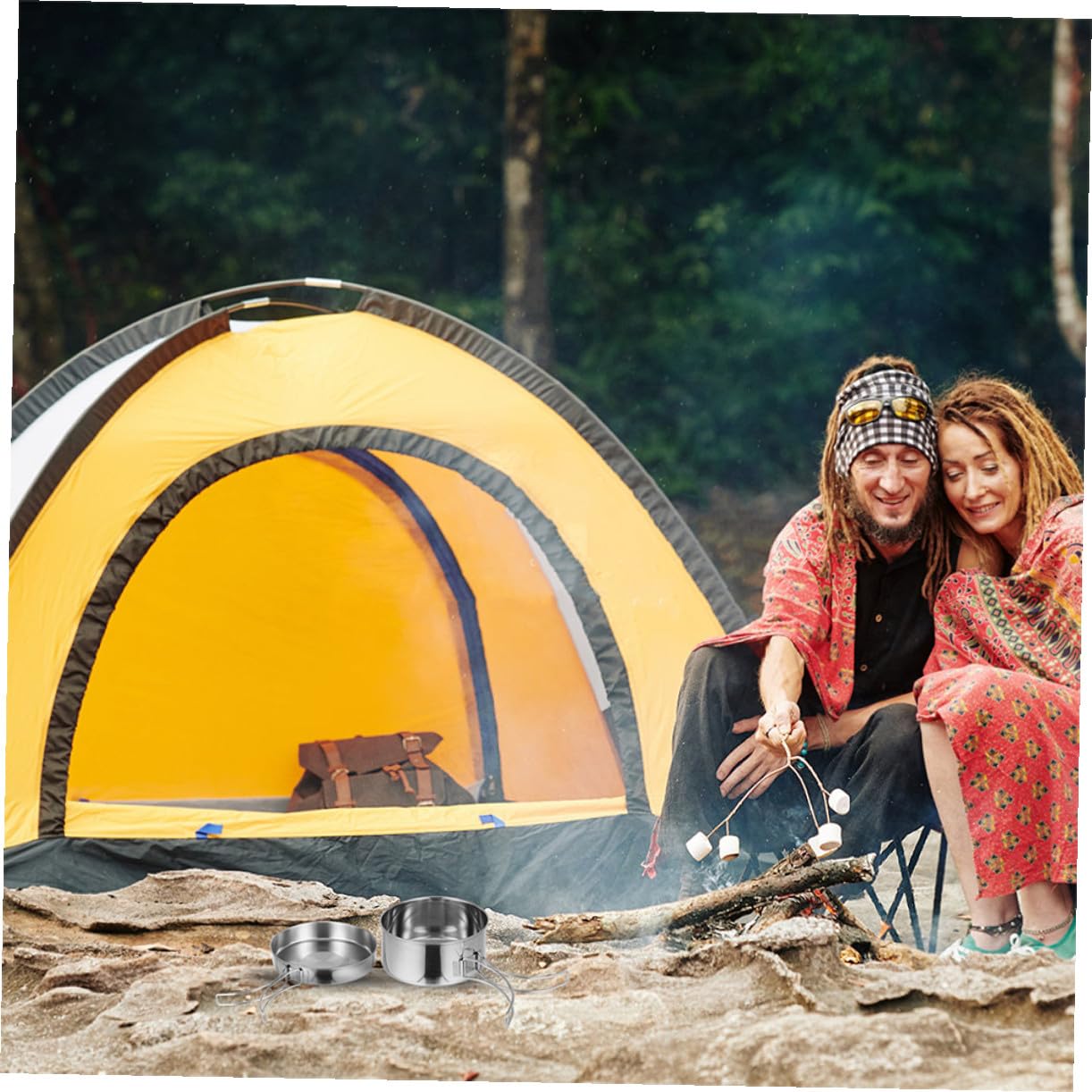 MAGICLULU Kit de Casseroles Camping INOX 8 Pièces pour 5-6 Personnes Batterie Cuisine Portable en Acier Inoxydable Poêle à Frire et Ustensiles de Cuisson pour Randonnée Barbecue et