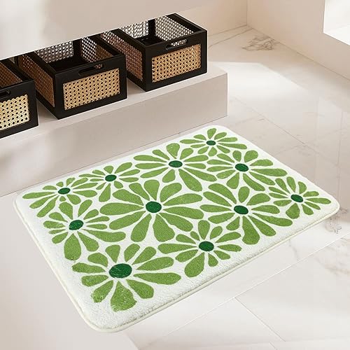 Miniatura 8 de SHIYUE Alfombras verdes de baño, tapetes de microfibra suaves para baño, antideslizantes e impermeables, tapete de baño suave, para decoración de