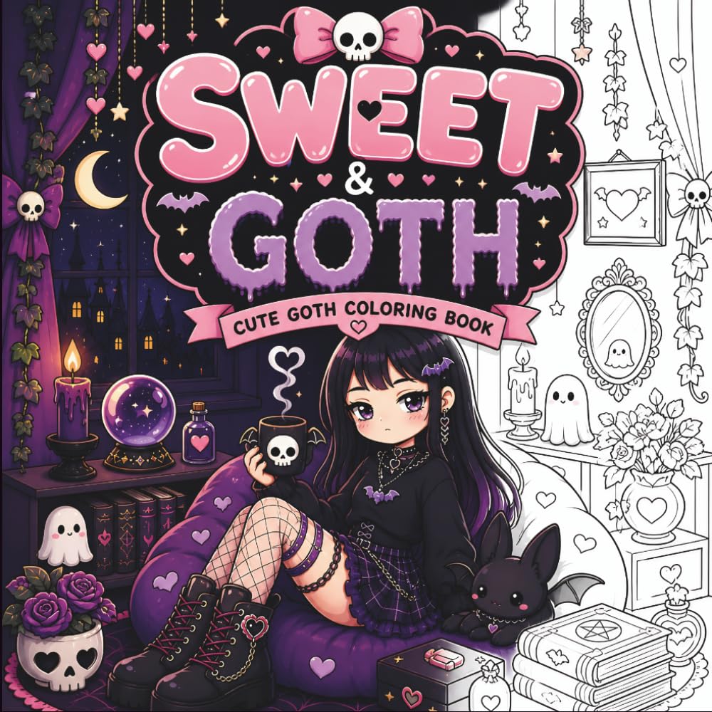 Sweet & Goth: Kawaii Goth Coloring Book: Cute Dark Aesthetic Designs for Relaxation, Stress Relief, and Creative Escape