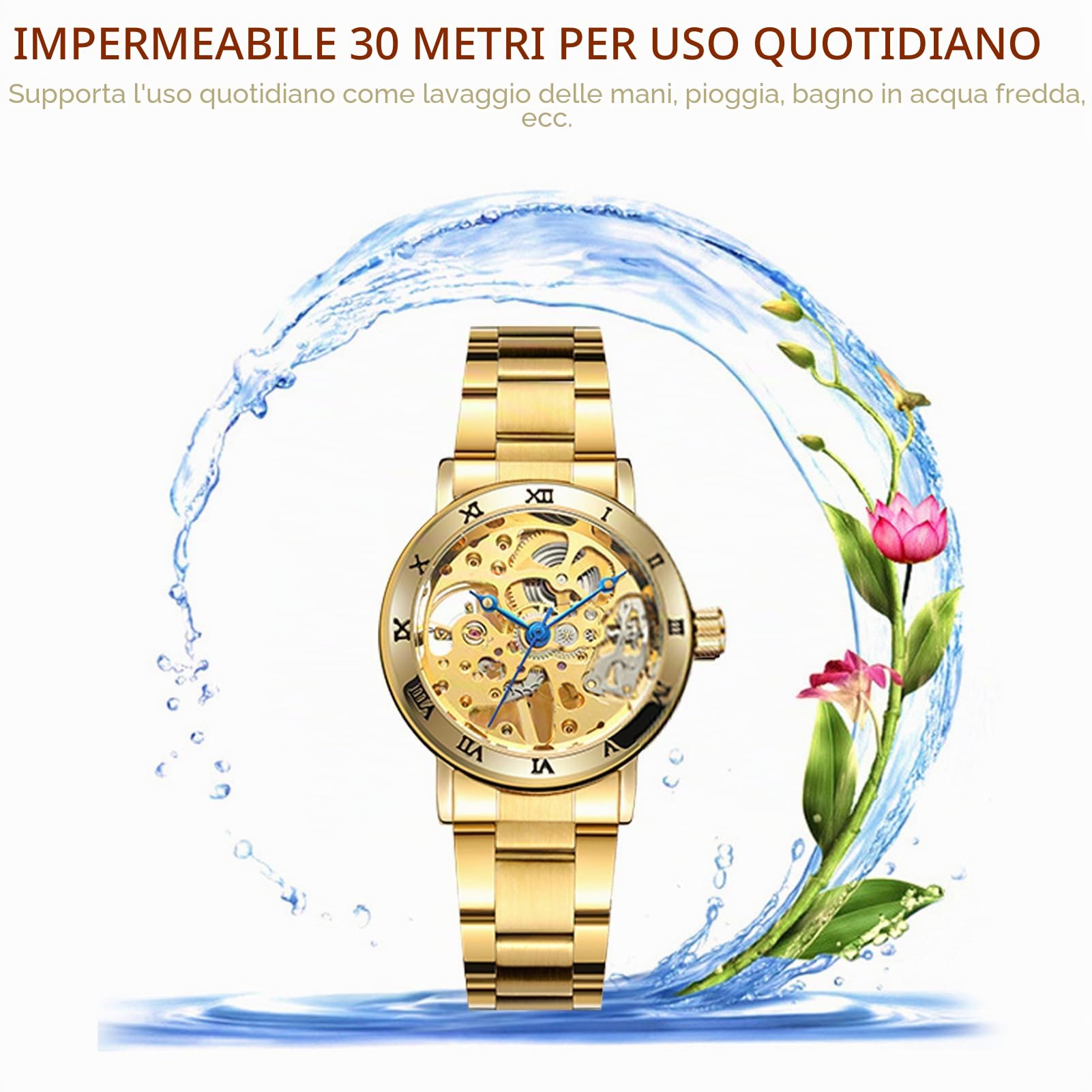 FORSINING Orologio automatico da donna con scheletro meccanico alla moda, cinturino in acciaio inox, quadrante con numeri romani, orologi da donna di lusso