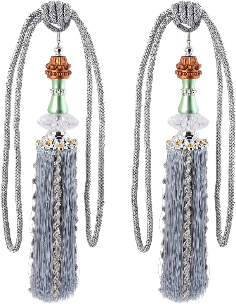 Nylon Home Drapes Sheer Voile Curtain Holdback Window Tassel Pair Silver Gray (id: bb7 16a 1ef 70f 85c