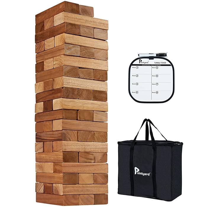 Buy Pointyard 56PCS Giant Tumble Tower [Stack to 5FT+], Carbonized Pine Wooden Tumble Timber