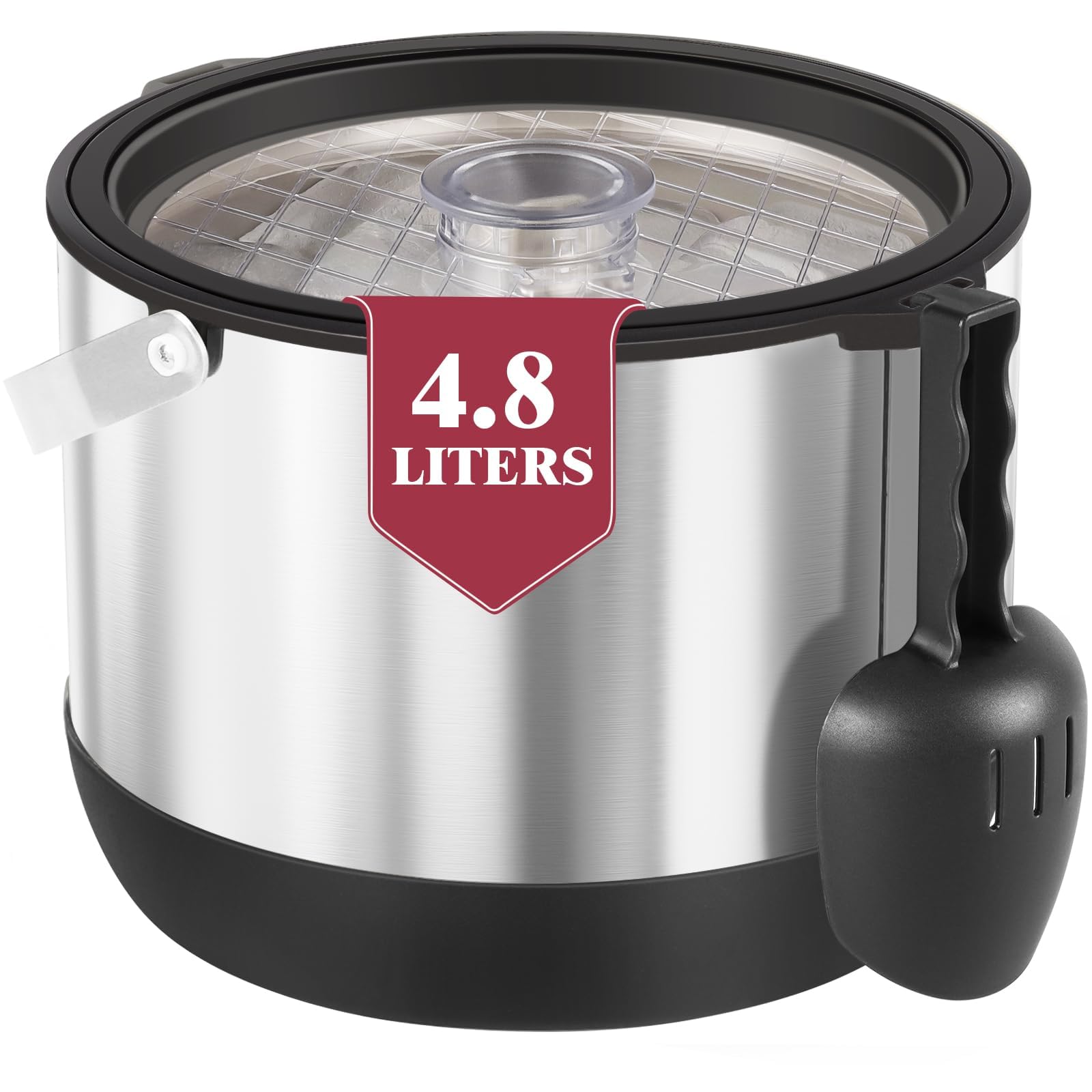 Contenitore per cubetti di ghiaccio da 4,8 l, con coperchio e pala, in acciaio inox, senza BPA, a doppia parete, per cocktail bar e feste