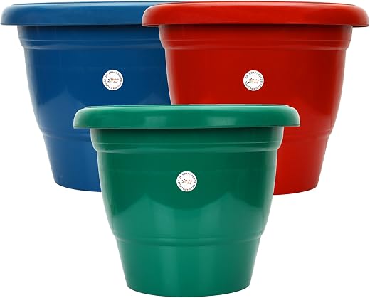 Kraft Seeds by 10club Plastic Flower Pots (3 Pcs, 12 Inch, Multicolor) | Gamla Planting Pots for Home Garden | Planters for Nursery | Pots for Lawns