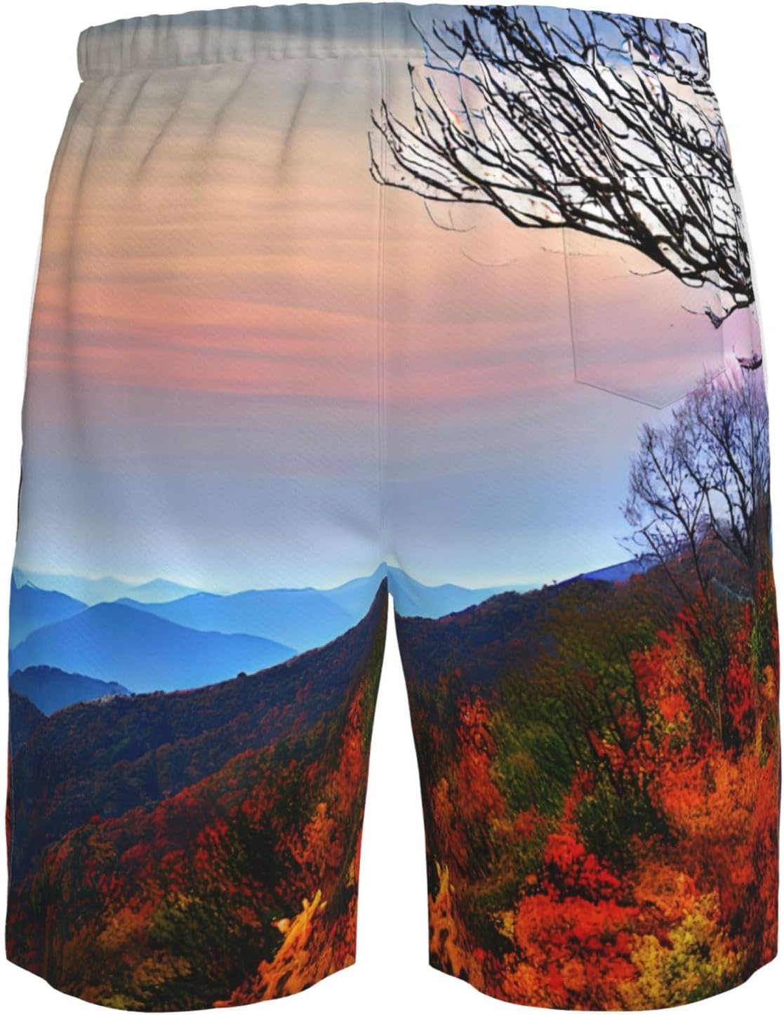 WURTON Mountains Print Men's Swim Trunks Quick Dry Beach Shorts with Pockets Lining Swimwear Bathing Shorts