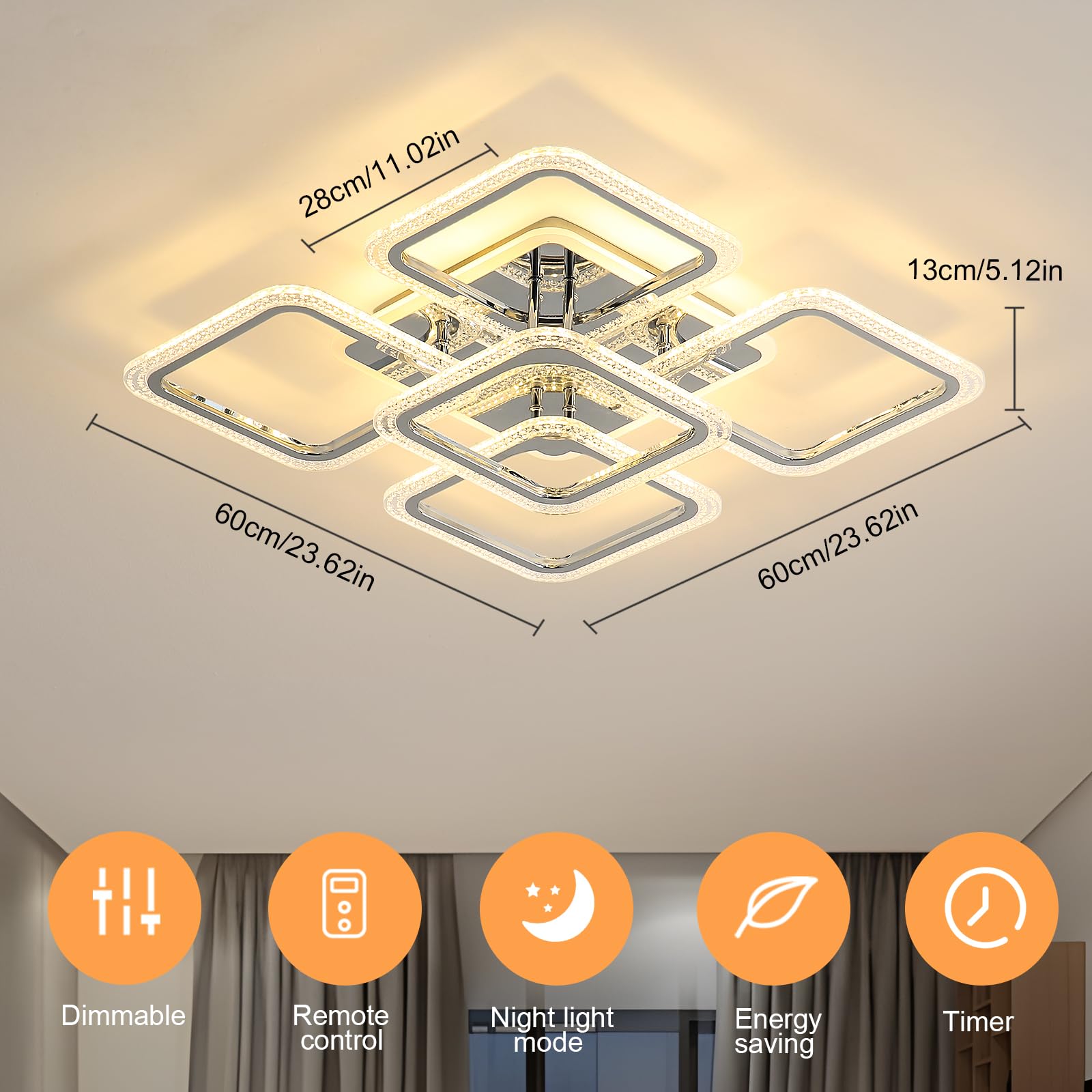 Lampadario LED A Soffitto 40W 3520lm – Design A Petali In Acrilico Bianco, Luce Fredda 6500K Per Soggiorno E Camera