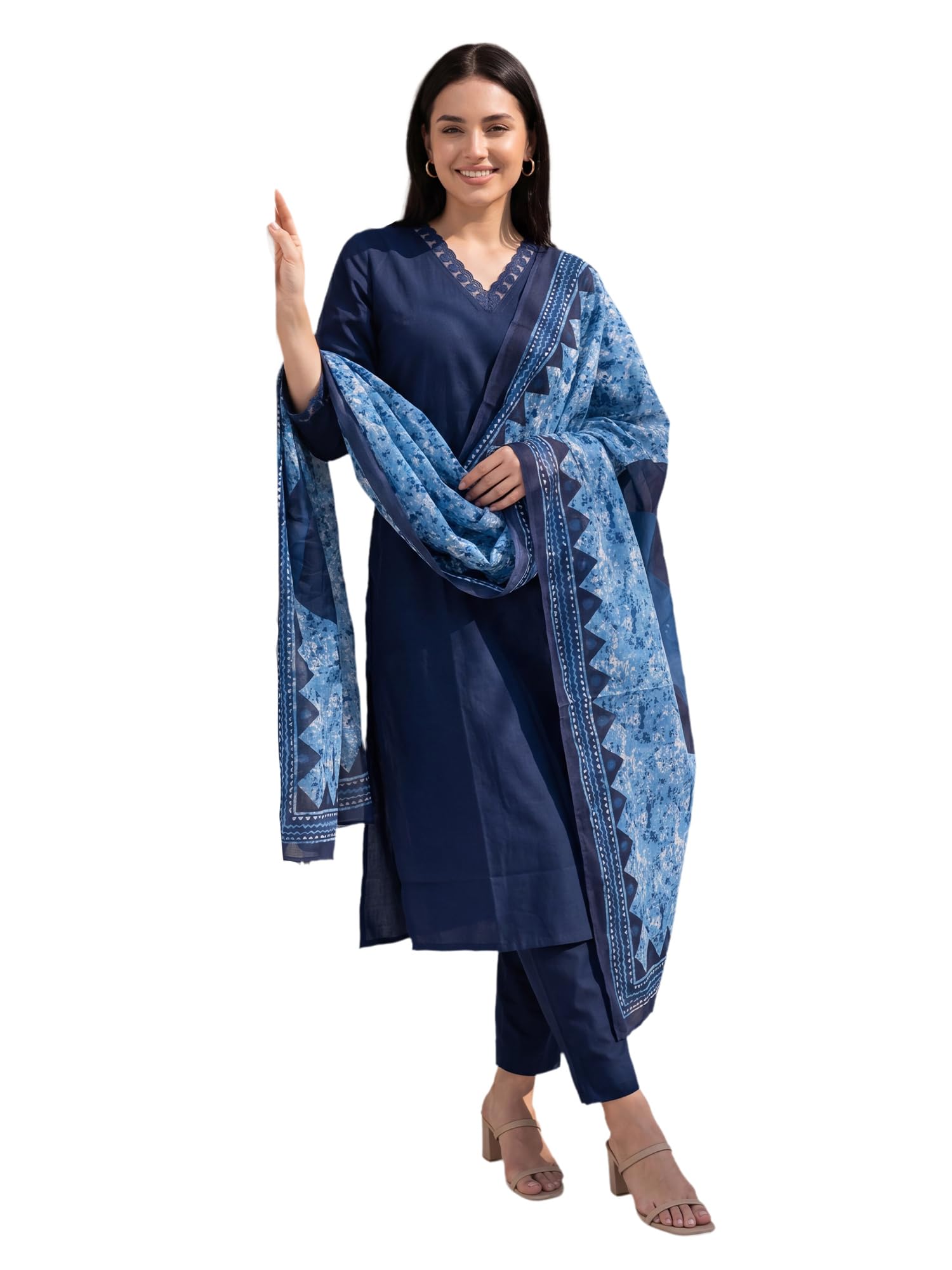 indo era Women's Pure Cotton Solid Solid kurta & Pants with Dupatta|Kurta Sets For Woman-picture-34
