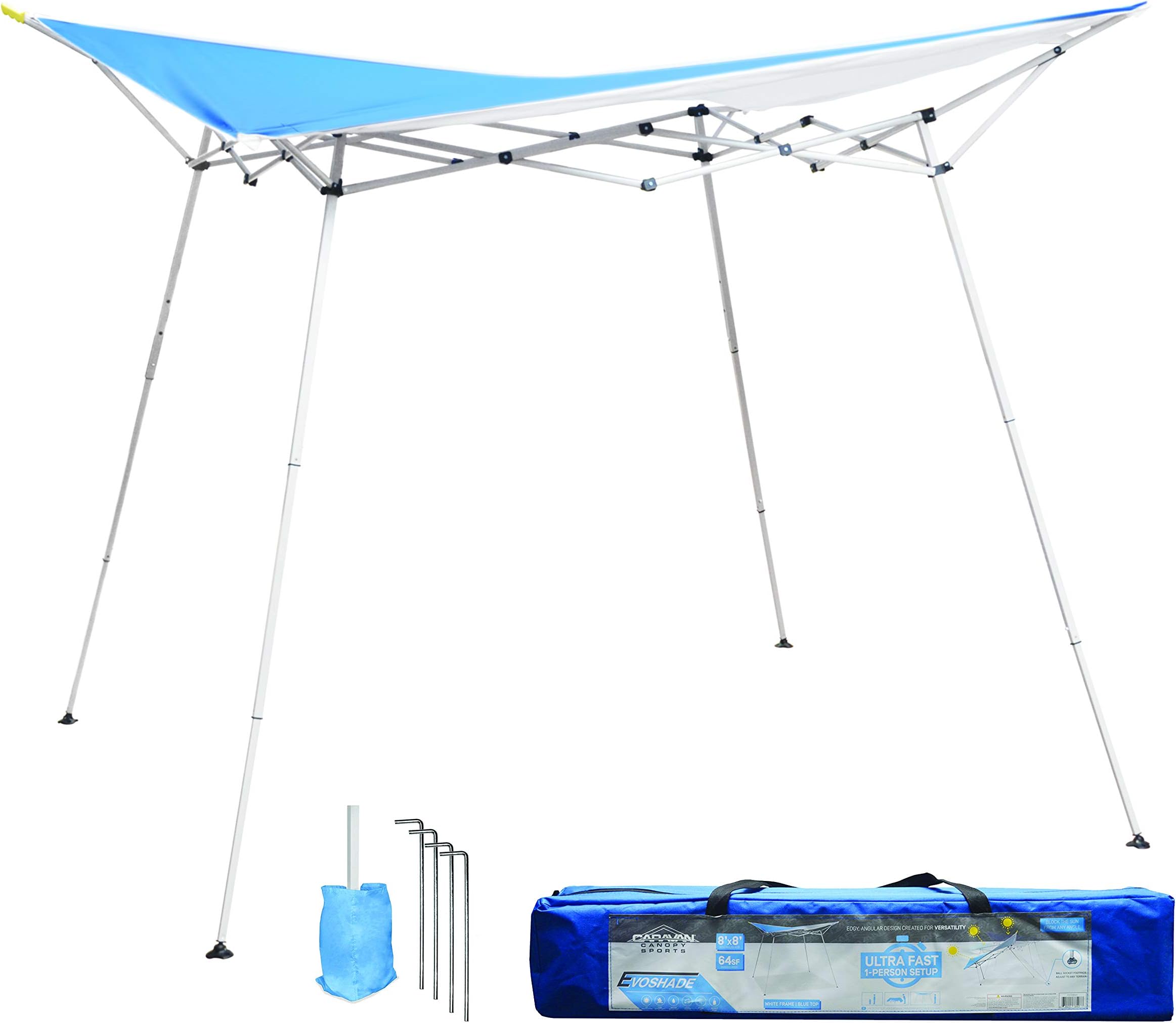 Caravan Canopy EVO08021 8' x 8' Evo Shade Instant, Blue Top/White Frame Canopy