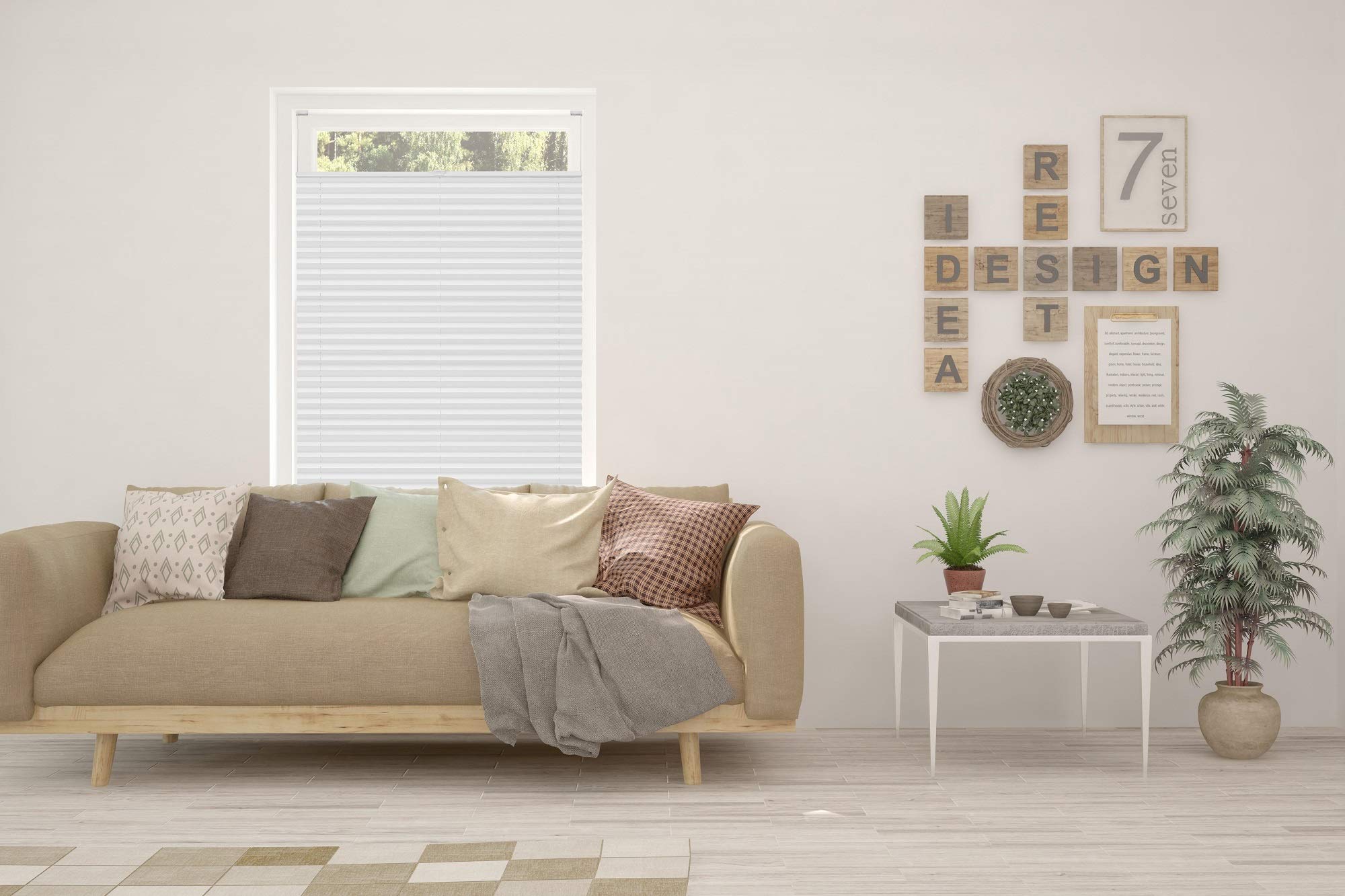 Plissee nach Maß für alle Fenster innen Montage in Glasleiste mit Spannschuh Sonnenschutz Rollo Sichtschutz Blickdicht Weiß B: 81-90 cm, H: 40-100 cm