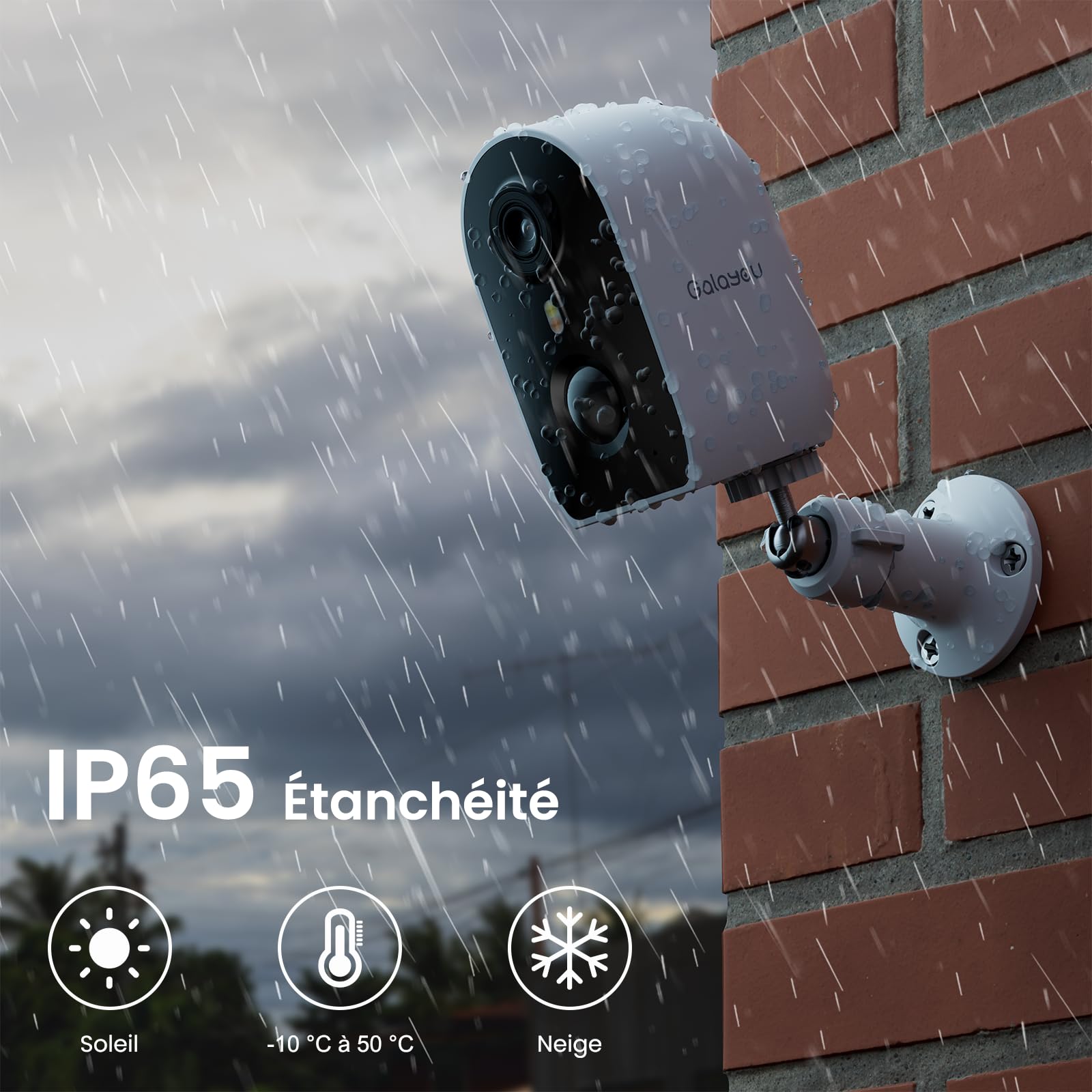 GALAYOU Camera Surveillance WiFi Exterieure sans Fil - 2K Camera Surveillance sur Batteries Exterieure/Interieure, Alerte Instantanée PIR, Sirène Intelligente, IP65
