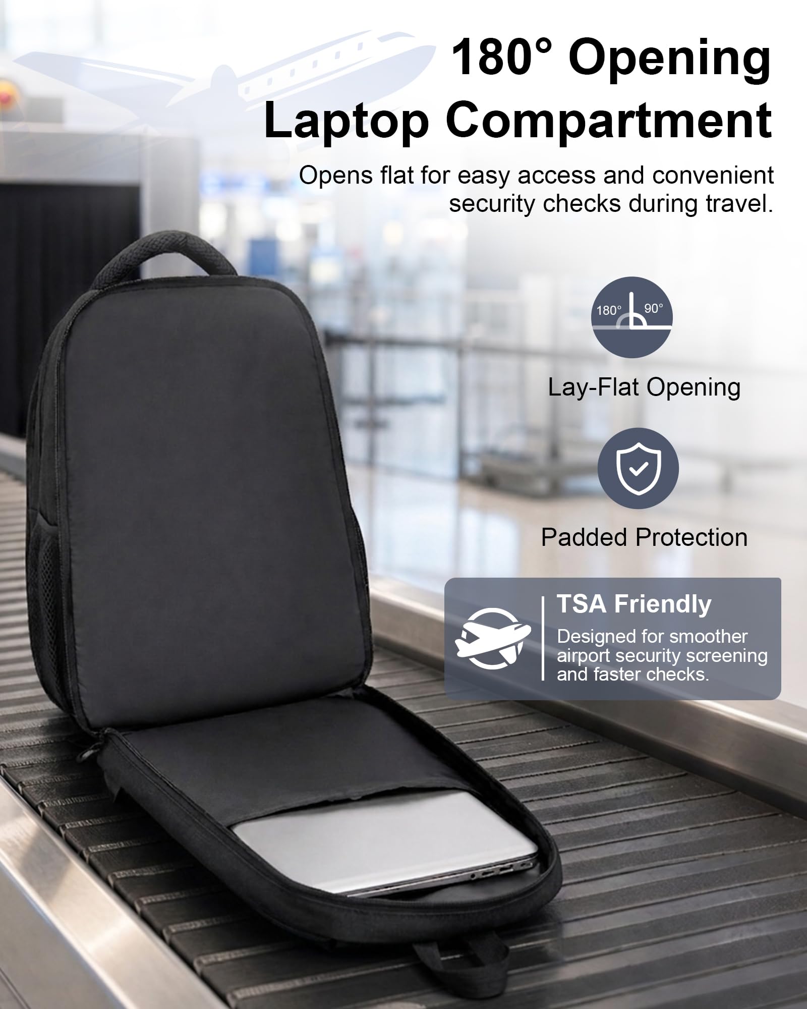 Zaino Porta PC 15,6 Pollici Uomo Donna, Zaino da Lavoro con Scomparto Imbottito per Laptop e Apertura Completa, Leggero Antifurto per Viaggi Ufficio Università Quotidiano Pendolarismo - Nero