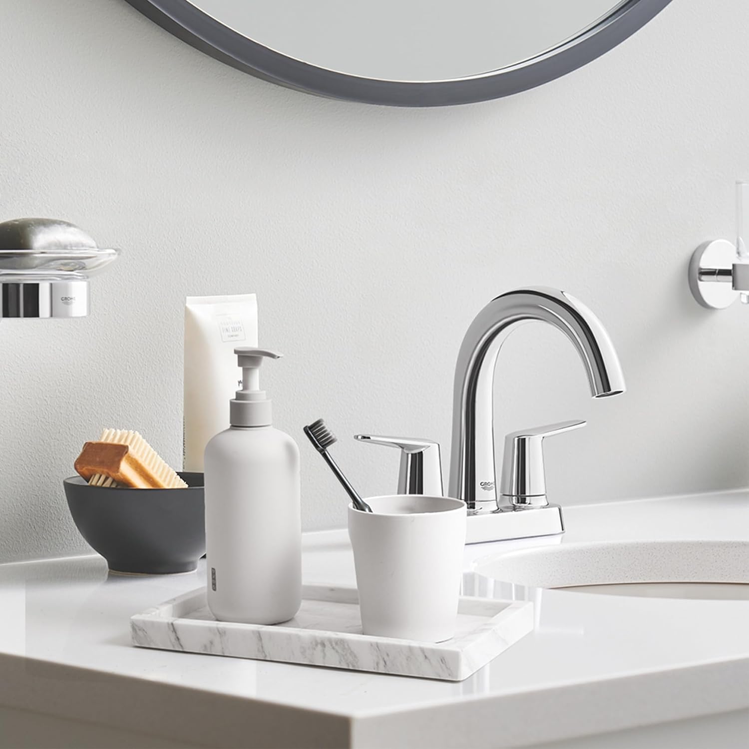 WORHE Italy Marble Vanity Tray for Jewelry, Perfume, Makeup, Candle,Towel Natural Modern Decorative Trays for Bathroom Bedroom Dresser Rectangle Kitchen Storage Organizer for Home Decor White (FX031) - Image 6