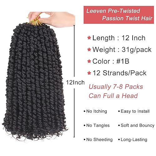 Miniatura 2 de Leeven Pelo de ganchillo Passion Twist de 12 pulgadas, 8 paquetes de cabello rubio pretrenzado, 3 tonos ombré, preenrollado, estilo bohemio, corto,