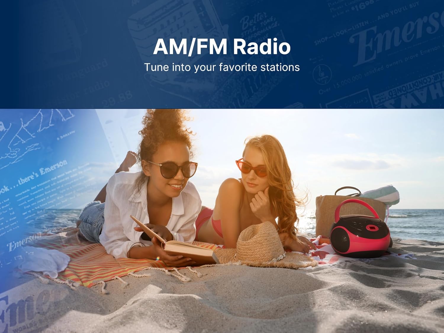 Emerson EPB-3000 Portable CD Player with AM/FM Radio, Programmable Memory, Dual Stereo Speakers, 3.5mm AUX Input, and Two-Way Power for Home or On-The-Go Entertainment – Ideal for Music Lovers Red image 5 of 13 B09QN8GVG9