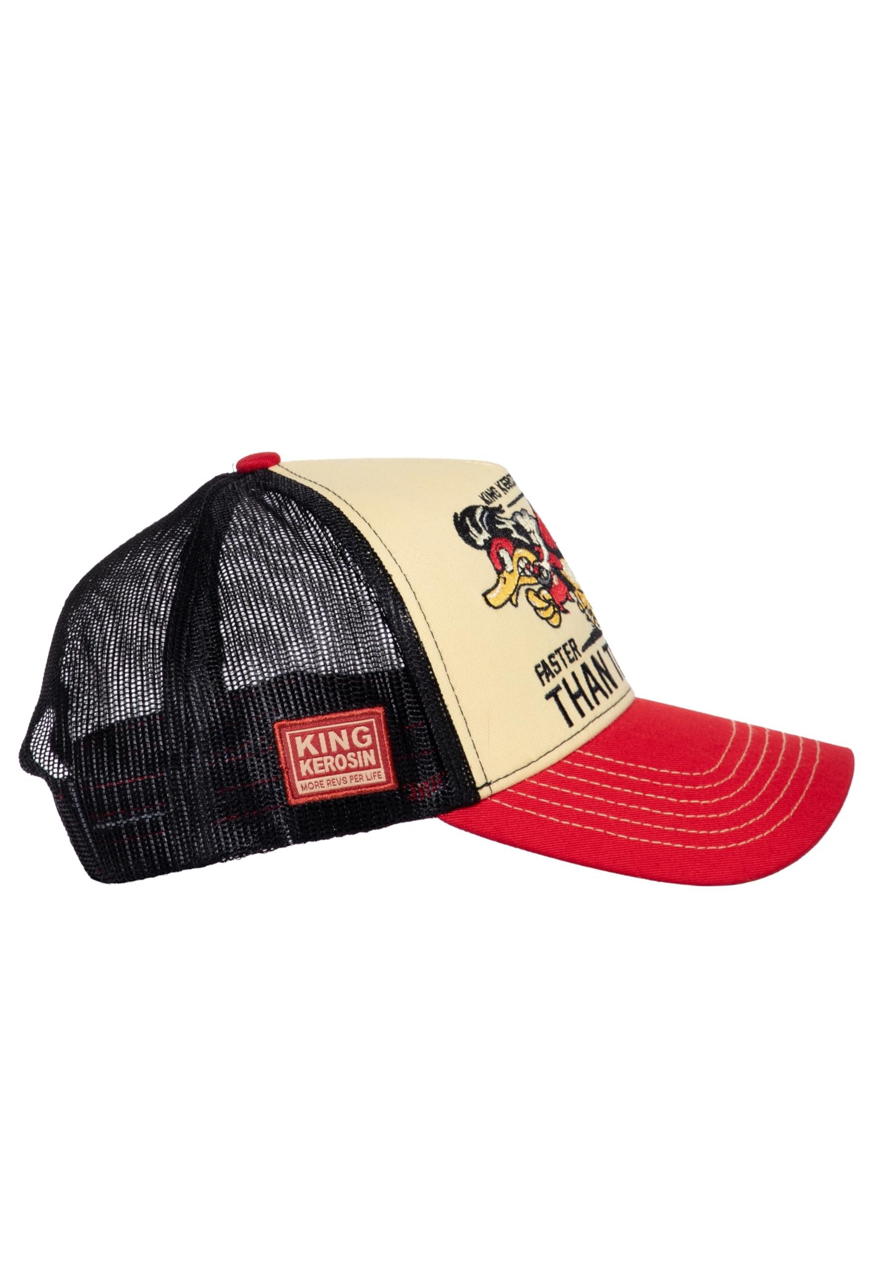 King Kerosin Faster Than The Wind Gorra de béisbol Trucker Gorra de béisbol Gorra de camionero Gorra de malla para hombre - Snapback con visera Primavera/Verano/Otoño/Invierno, beige