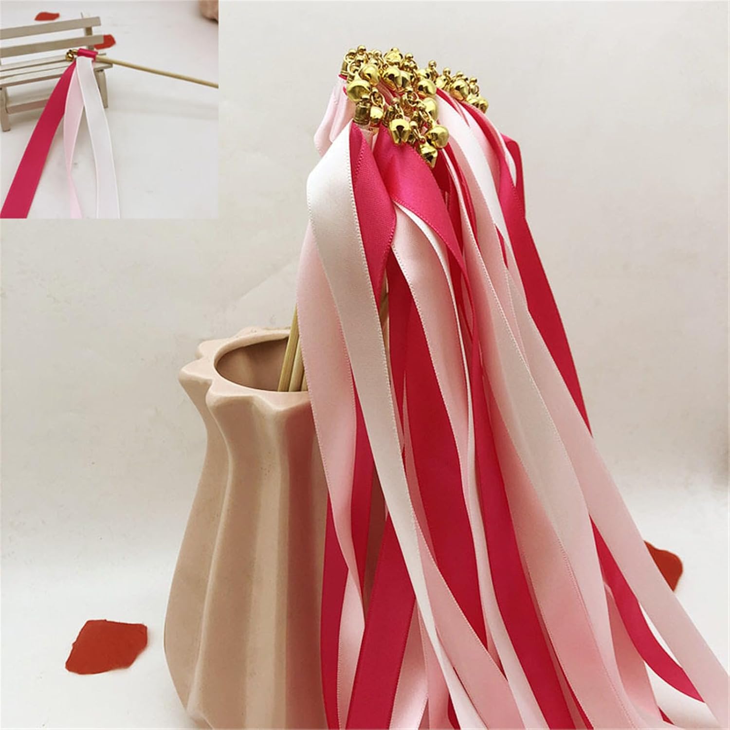 10pcs Multicolour Enchanting Parties Wand Decorative Silk Ribbon Sticks with Bells Wedding Celebration Decorations Wedding Wand Set