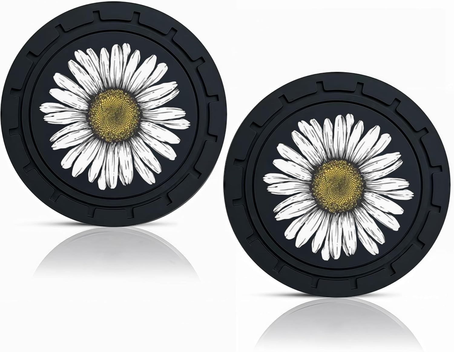 2Pcs 2.75inch White Daisy Car Cup Holder Coasters Universal Size Anti Slip Rubber Mat,Automotive Cup Holder Decal Decor Accessories,Daisy Gifts for Women,Men image 2