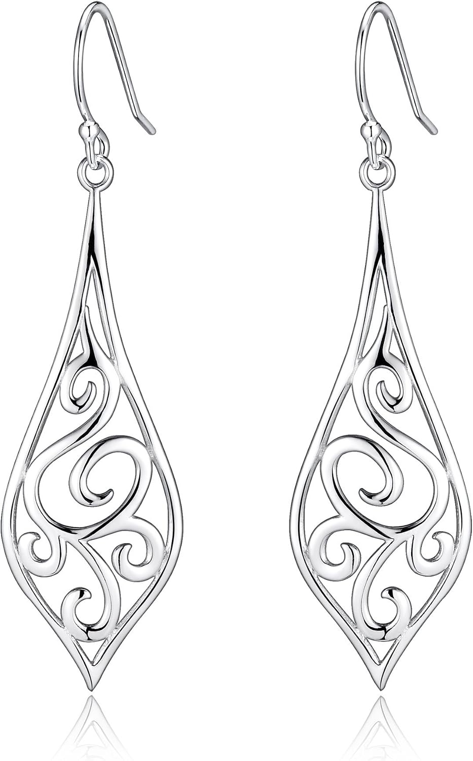 Sterling Silver Minimalist Design Of Rattan & Leaf Dangle Drop Earrings For Sensitive Ears By Renaissance Jewelry