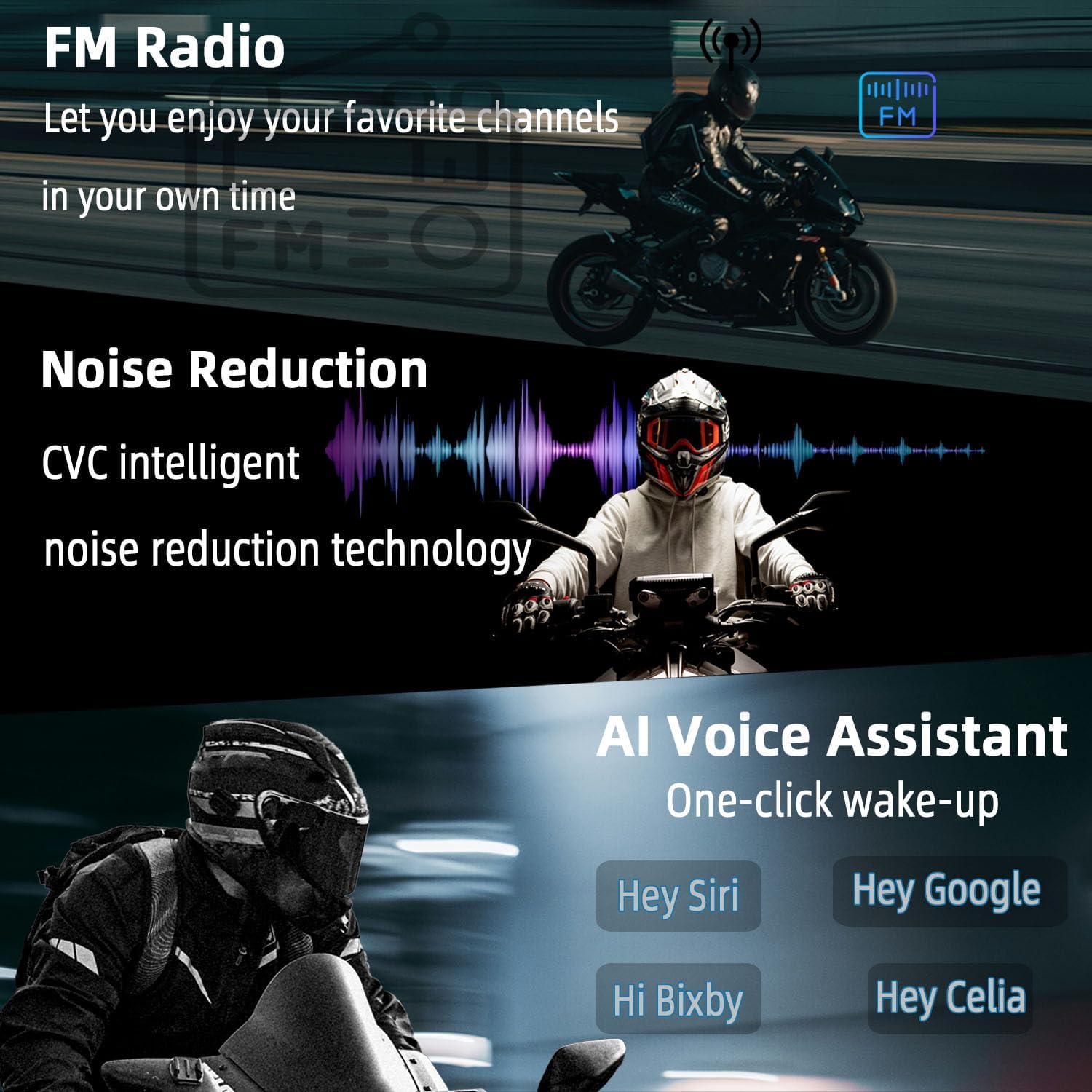 TK-X4SC Motorcycle Helmet Bluetooth 5.1 Headset with LCD Screen, IP67 Waterproof 6-Way Helmet Intercom Communication Systems with Music Sharing, Noise Cancellation, FM Radio, 1 Pack