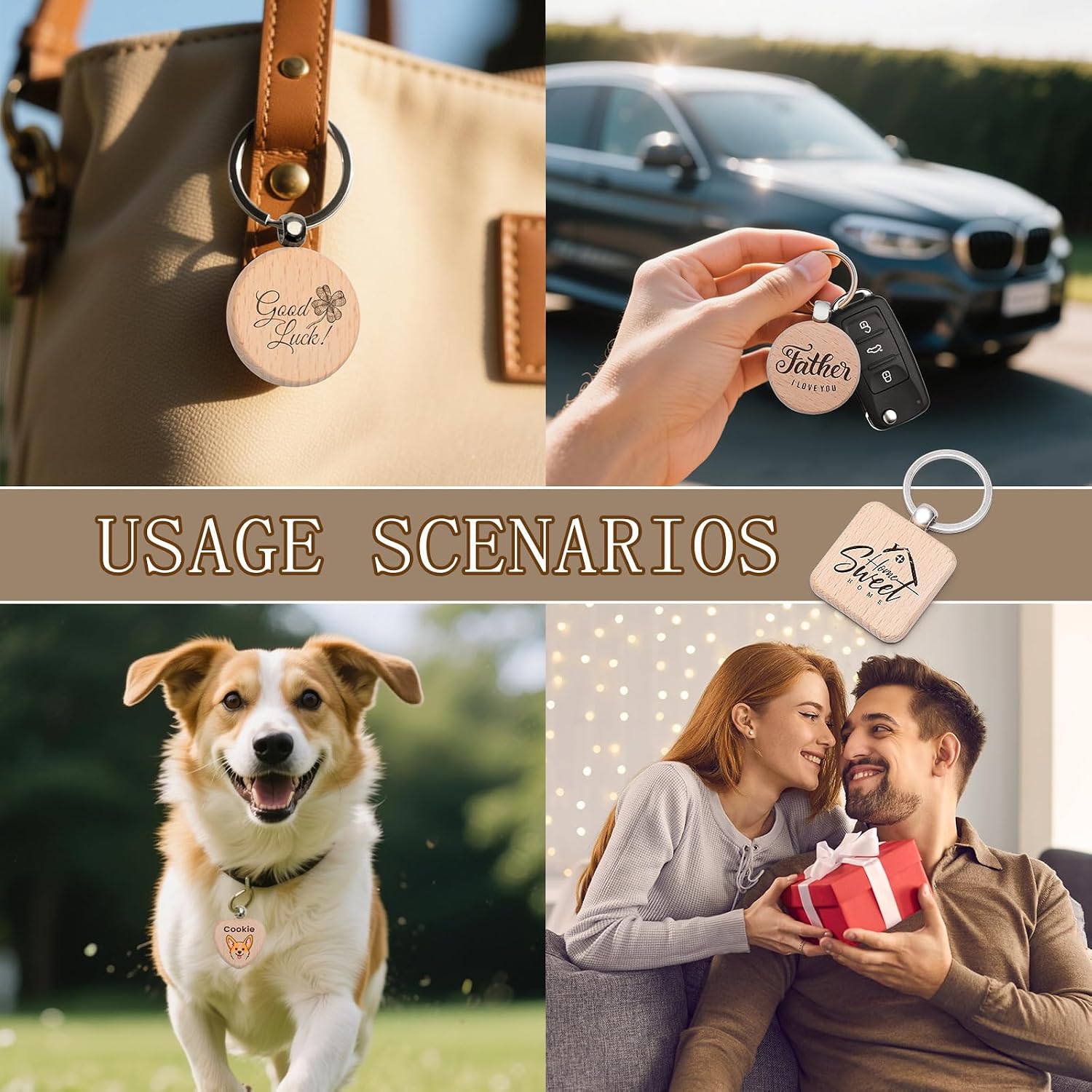 1-1000Pcs Custom Wooden Keychain, Personalized Wood Keychains Bulk, Engraved Your LOGO & Text on Double-Sided for School/Class/Family/Company Events