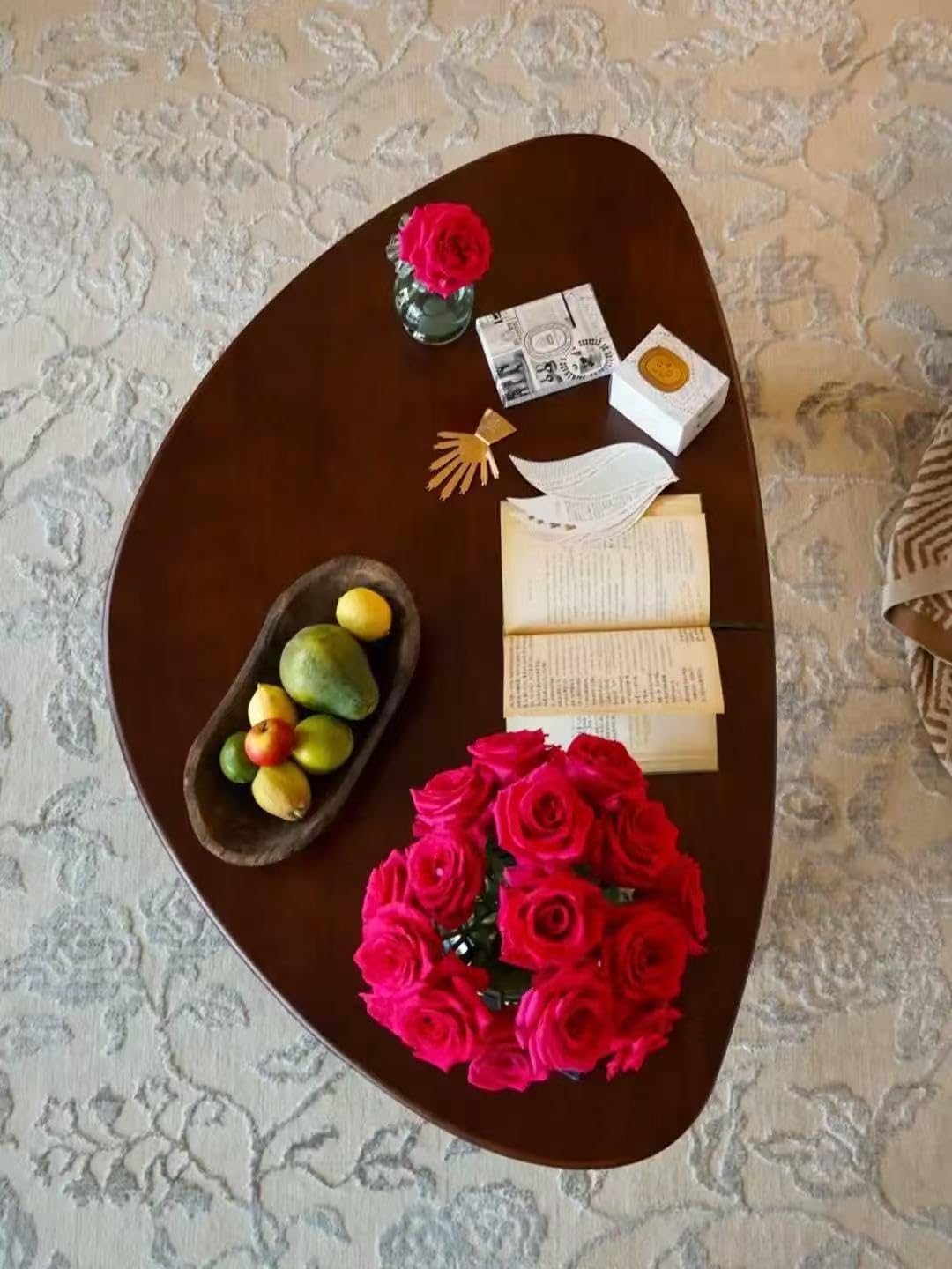 SoulNest Walnut Coffee Table Solid Wood Coffee Table Oval Triangle Morden Walnut Mid Century Pottery Wooden Coffee Tables Barn Tea Table (Triangle) - Image 5