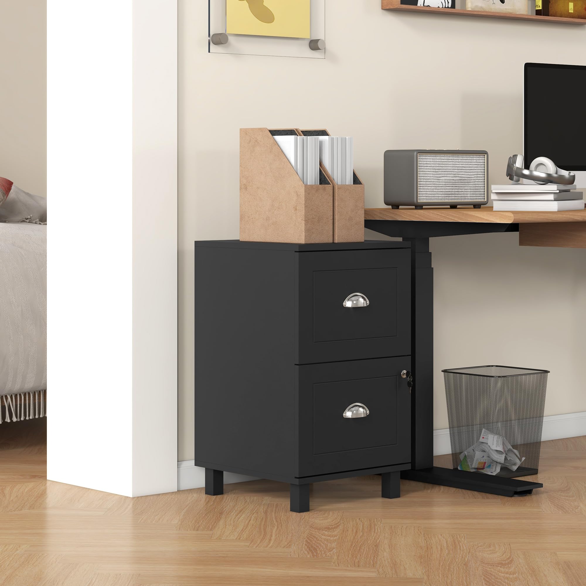 HOMCOM Cassettiera da ufficio mobile raccoglitore con 2 cassetti cassetto per scrivania con serrature cartelle sospese per A4 e lettera, 40 x 41,5 x 67,5 cm, nero