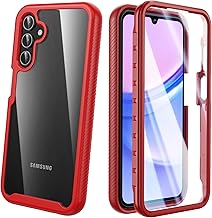 for Samsung Galaxy A15 5G/4G Case [Built-in Screen Protector] 360° Full Body Drop-Proof Protective Cover Hard PC Bumper Transparent Back Phone Case for Samsung A15 - Red